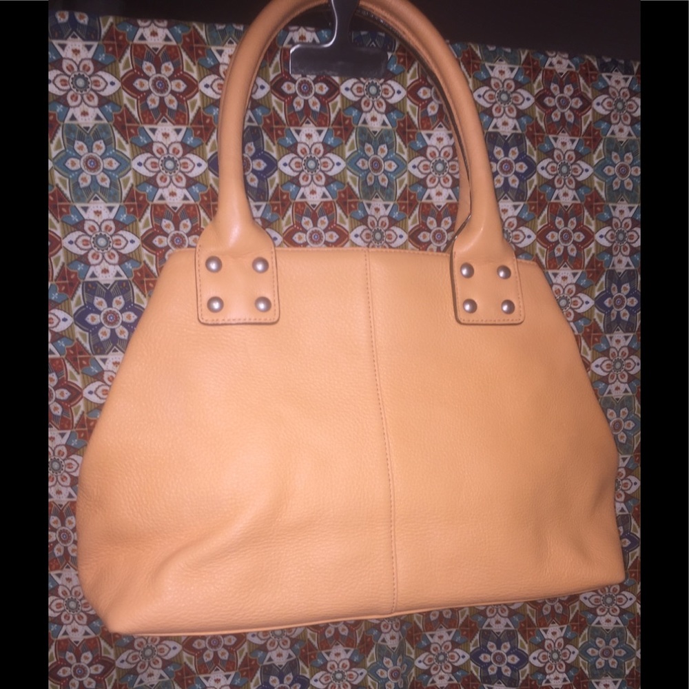 The GAP’s Pebbled Peach Genuine Leather Satchel